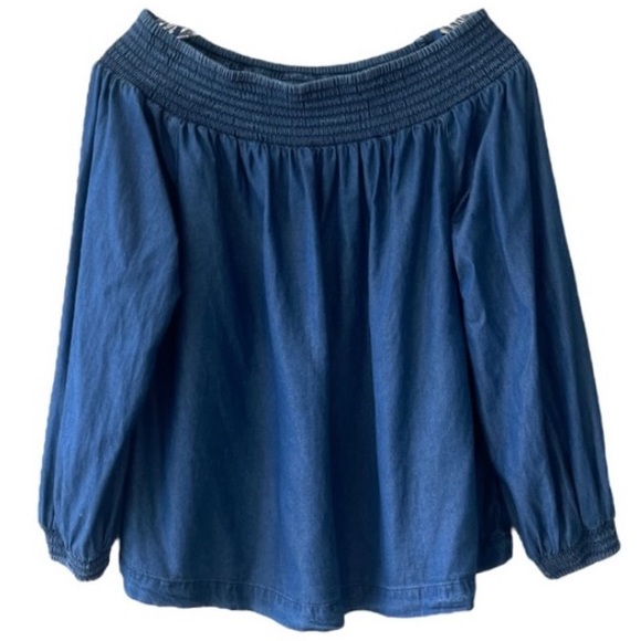 Denim Off The Shoulder Blouse Bare Shoulder Dress Blue Jean Top Gap Size Small - Picture 6 of 16